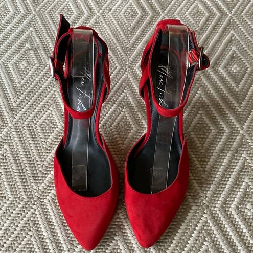 Marc Fisher Women red suede ankle wrapped pointed toes stilettos d’orsay shoes, Size 61/2M