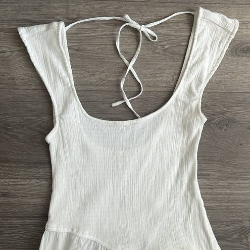 Free People  Traveler Midi Dress Ivory White Size Small Tiered Smocked Tie Back