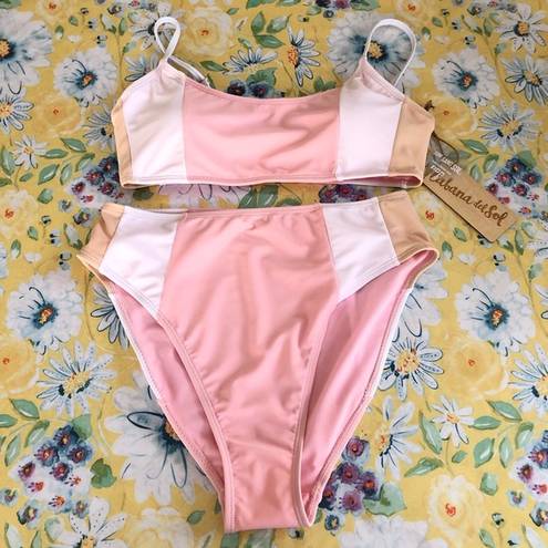 Cabana Del Sol  Pink Color Block Hi Waisted Bikini M