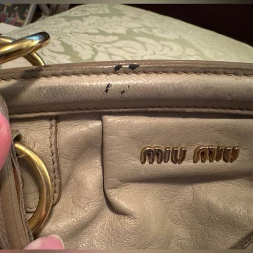 Miu Miu  Soft Beige Leather Frame Satchel with Linen Lining