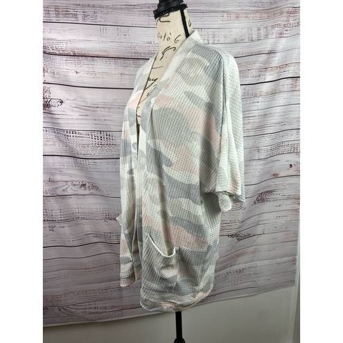 Maurice's  Camo Cardigan Womens L/XL Waffle Knit Smocked Back Stretch Pockets