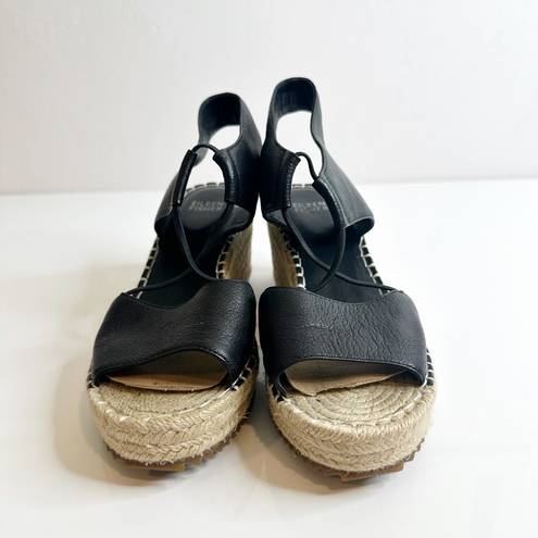 Eileen Fisher  Agnes Slip On Espadrilles Wedge Sandals Black Leather Women's 7