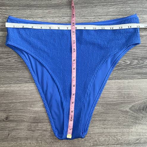 Aerie Crinkle Bikini Set Scoop Cut Out Top High Cut Cheeky Bottom Blue Size XL