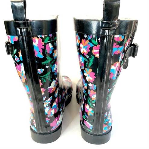 Capelli New York  Women Mid-Calf Rubber Rain Boots Lined Cozy Floral Flowers 9