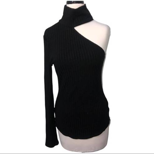 The Range  Framed Ribbed Carved One Shoulder Black Turtleneck Top Size L NWT