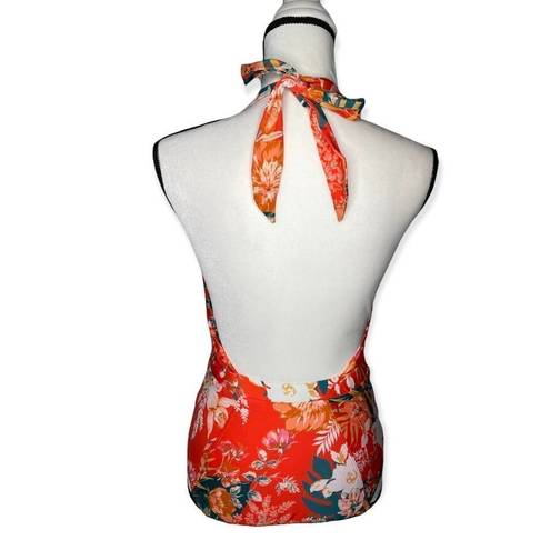 Modcloth  The Bethany One-Piece Floral Halter High Waisted Swimsuit XL Orange