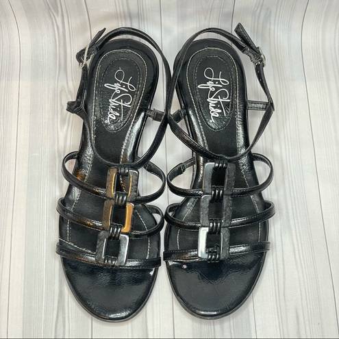 Life Stride  Josette Black Wedge Strappy Sandals Size 6