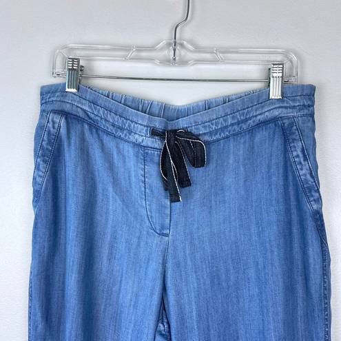 Talbots  Summer Twill Slim Leg Crop Pants Chambray Blue Tencel Drawstring Size 8