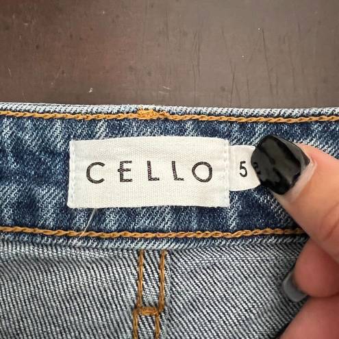 Cello  Straight Destroyed Jeans Blue Denim Frayed Hem Stretch Junior's Size 5