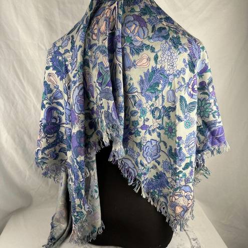 Edge All That Glitters Lightweight Large Square Scarf Floral Peacocks Fringe 