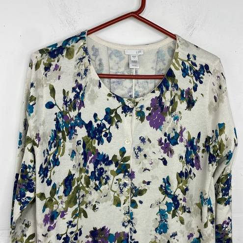 J.Jill  Pleated Back Floral Button Front Cardigan Sweater size Large