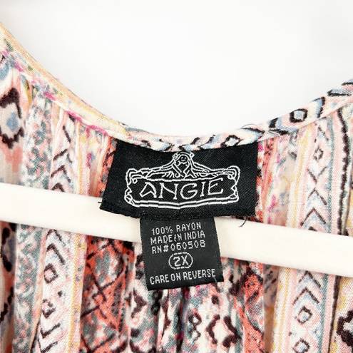 Angie  Womens Boho Chic Mixed Print Bell Sleeve Woven Tunic Dress Size 2X