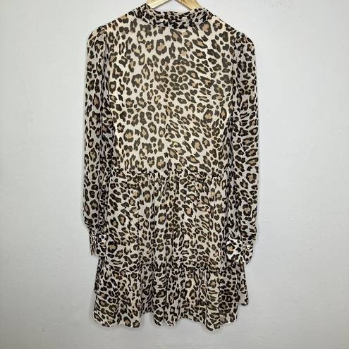 Divided  H&M Leopard Print Dress Women's Fit and Flare Tan Size 4 Long Sleeve Tan