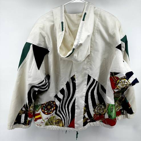 Mulberry Vintage  Street Full Zip Windbreaker Jacket 90 Ski Hood Abstract White M