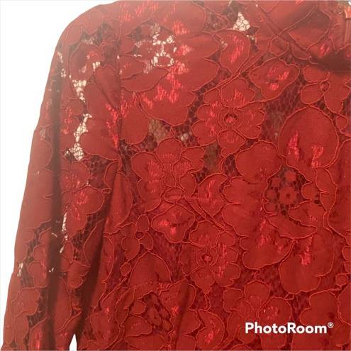 Betsey Johnson  Red floral lace dress women’s size 12 NWT long lace sleeves