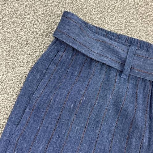 J.Jill  Jenna Striped Linen Wide Leg Crop Pants Denim Blue Small Elastic Waist