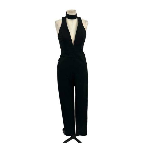 Michelle Mason  Choker Plunge Jumpsuit Sleeveless Black Size 4