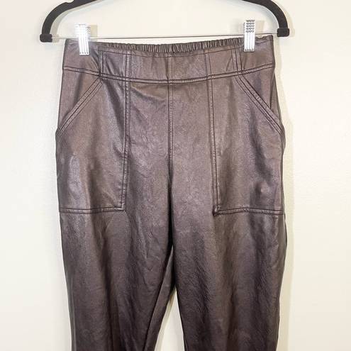 Spanx  Women's Black Stretch Vegan Leather Pull On Moto Biker Jogger Pants Medium