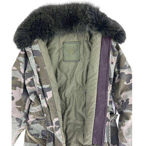 ma*rs MR &  ITALY Camouflage Print Coat with Fox Fur Collar