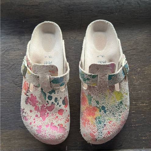 Birkenstock  Rare Flower Crush Paint Splatter Print Boston Clog Sandals 38 7