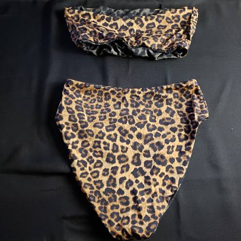 Good American Good‎ American Better Band Reversible Leopard Bandeau Bikini Set Women’s XS