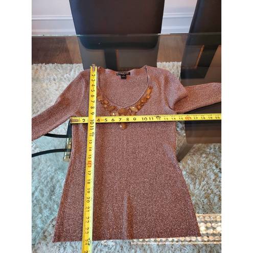 August Silk  Women's Brown Scoop Neck Long Sleeve Pullover Knit Sweater Size PL