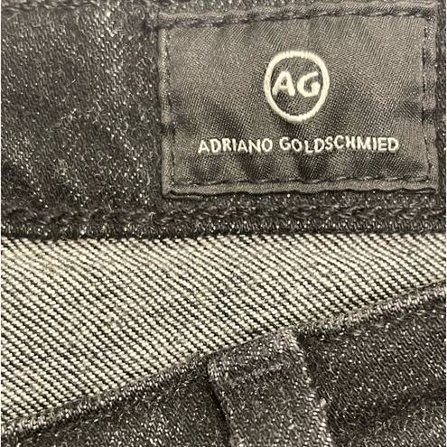 AG Adriano Goldschmied  Jodi Hi Rise Slim Flare Crop Jeans Black Raw Hem Size 29R