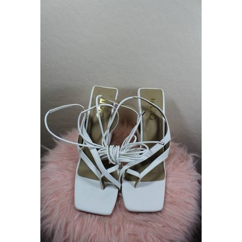 EGO  White Patent Lace Up Strappy Square Toe Sculptured Heel size 8