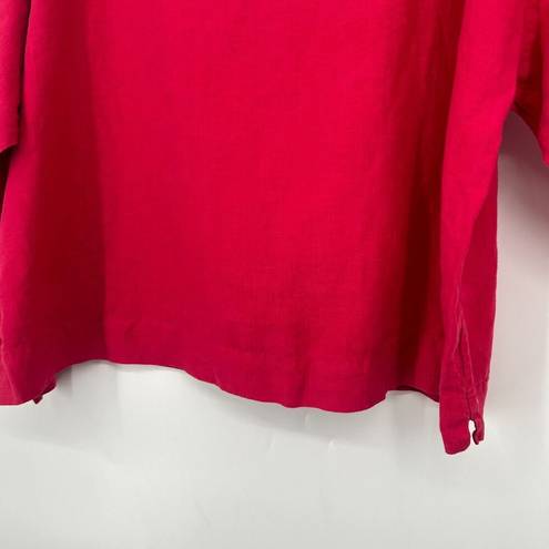 Bryn Walker  100% Linen Top Red Oversized Lagenlook Long Dolman Sleeves Size M