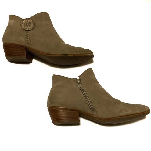 Jack Rogers Tan Suede Ankle Booties Boot Side Zip Sz 8.5 Cute Flower Circle