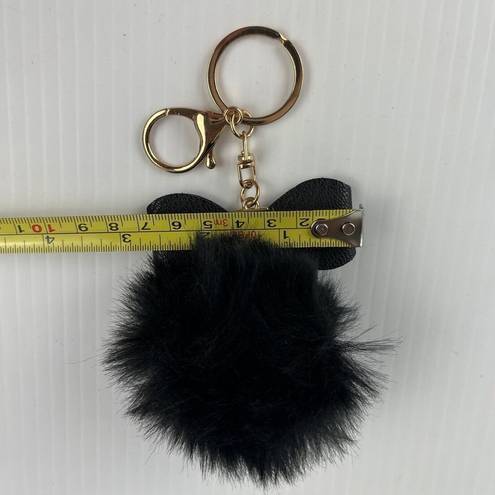 Poof Black Soft Pom Pom With Rhinestones Bow Keychain 