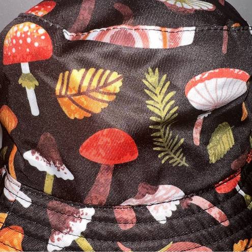 None Mushroom & Leaf Bucket Hat Brown & Black Reversible Fits Like An Adult Medium