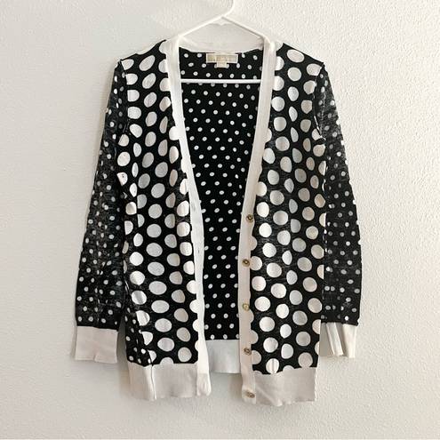 Michael Kors MICHAEL  Black White Polka Dot Gold Button Down Cardigan Sweater M