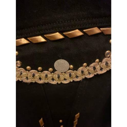 Cache Women's vintage  Black Denim Jacket With Gold Embellishment Size M