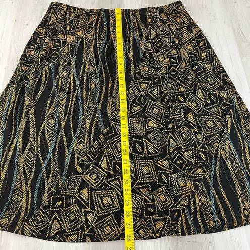 Coldwater Creek Vintage  Stretchy Midi Abstract Skirt Black Gold Blue