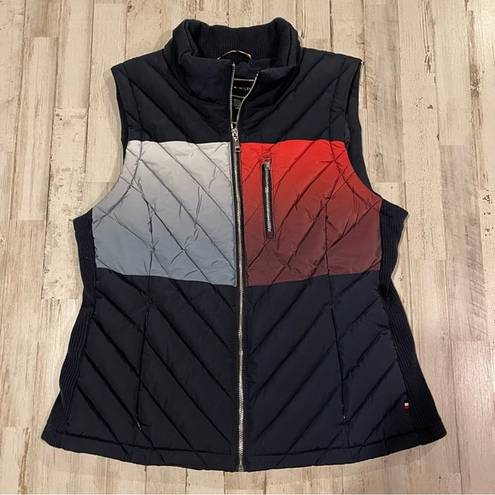 Tommy Hilfiger Women's Puffer Vest Ombre Quilted Blue Red Gray Size Large Zip