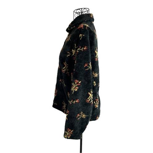 Black Diamond VTG  Sherpa Fleece Botanical Floral Print Jacket Black Size Small