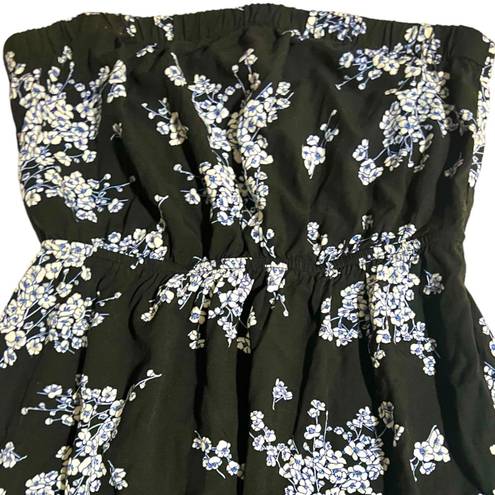 Old Navy EUC  Strapless Floral Maxi Dress, Size Medium, Black, Blue & White Multi