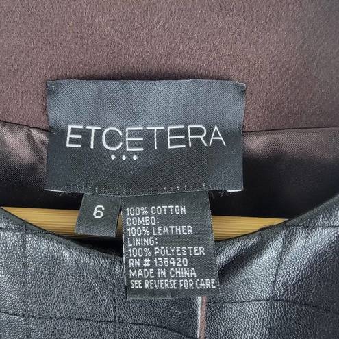 Etcetera  Cotton And Leather Coat Lined Brown Black Size 6