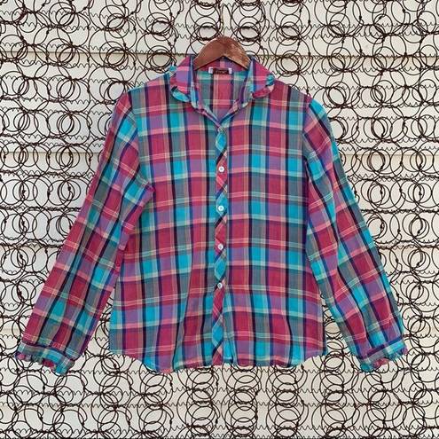 Brooks Vintage 70s Bobbie  plaid long sleeve blouse