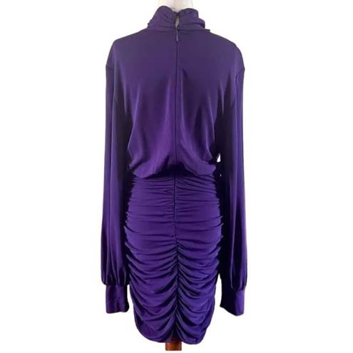 Harper Ronny Kobo  Ruched Mini Dress with Balloon Sleeves Purple Eggplant S NWT