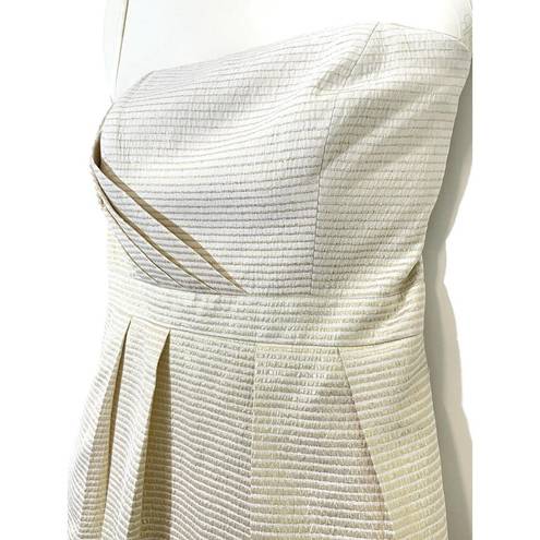Shoshanna  Dress Size 2 Ivory Gold Stripe Strapless Sheath Cocktail Party Pockets