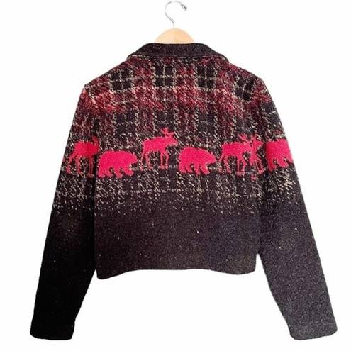 Krass&co County Clothing  Sherpa Fleece Cropped Jacket Boho Western Moose Size Medium