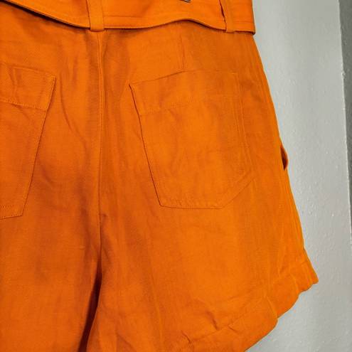 Vince  Women’s Belted Twill Cotton Linen Blend High Waist Shorts Burnt Orange