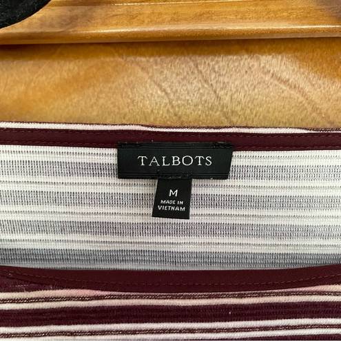 Talbots  Striped Metallic Ruffle Cuff Burgundy Long Sleeve Shirt Size Medium