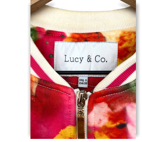 Krass&co Lucy &  Floral Full Zip Jacket Size S Varsity Style Pockets Watercolor Print