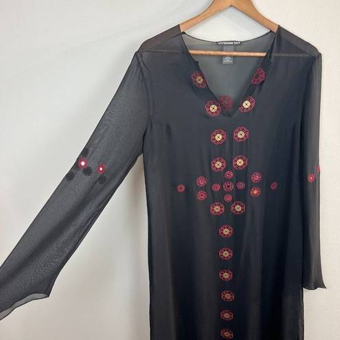 Vivienne Tam  Tunic‎ Top 3 (Large) Black 100% Silk Sheer Embroidery Slits