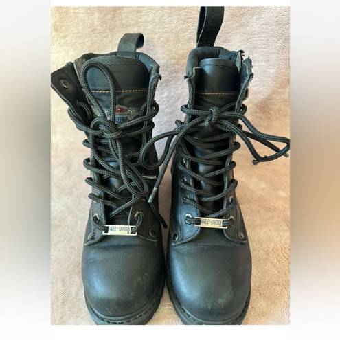 Harley Davidson  Motorcycle Biker Black Leather Lace Up Side Zip Boots Size 5