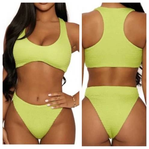 Naked Wardrobe  Swim Lime Smocked 2 Pc Bikini NEW Womens Sz M Style NW-W0538