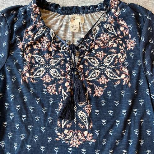 Style & Co NWT!  Desert Wind Bohemian Navy Peasant Style Blouse Petite Small